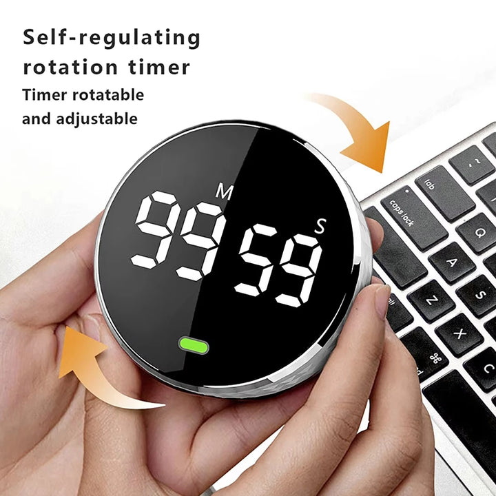 Magnetic LED Digital Timer – Silent Countdown Clock with Rotary Control for Kitchen, Study & Cooking